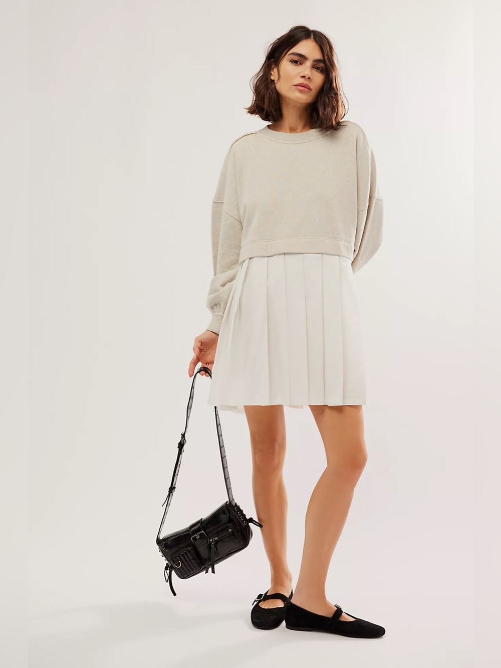 Free People Eleanor Sweatshirt Long Sleeve Mini Dress - Heather Grey Ivory Combo